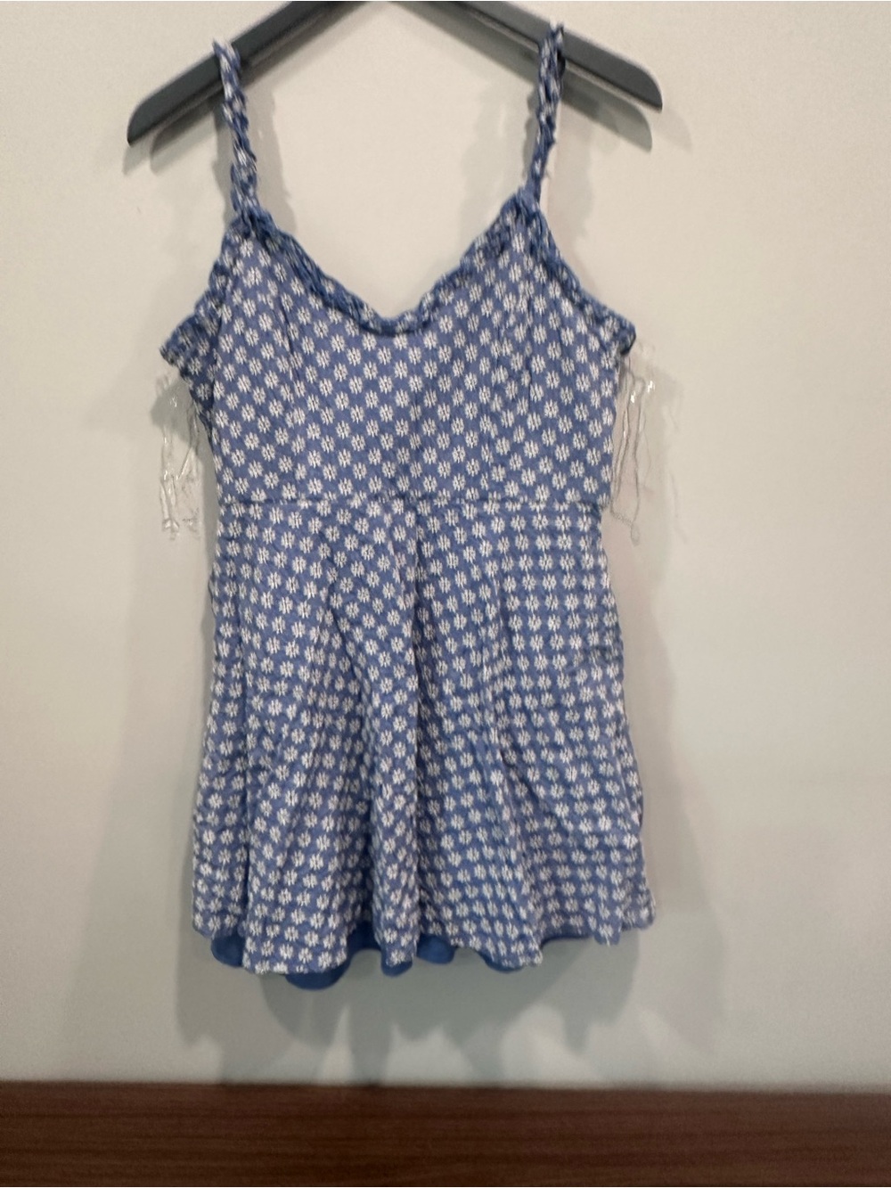 Altar'd State Blue & White Floral Braided-Strap Mini Dress